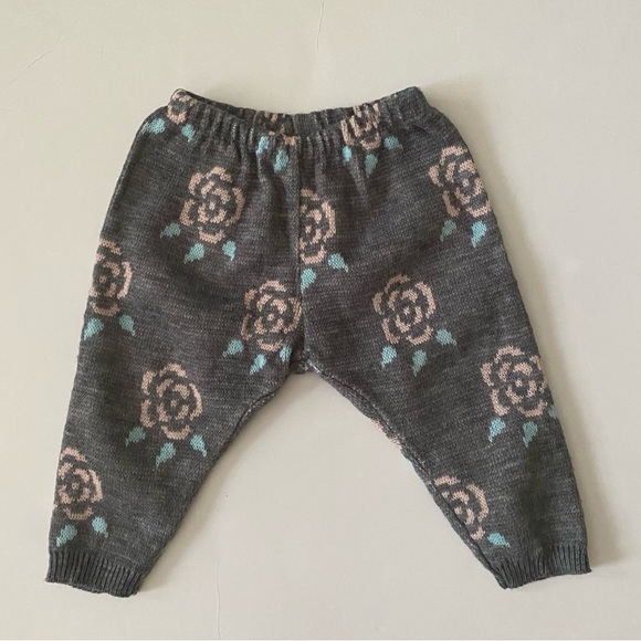 Vintage La Redoute Baby girl Knit Pants Roses Print - Picture 1 of 9